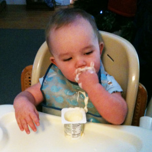 Arlis eating yogurt